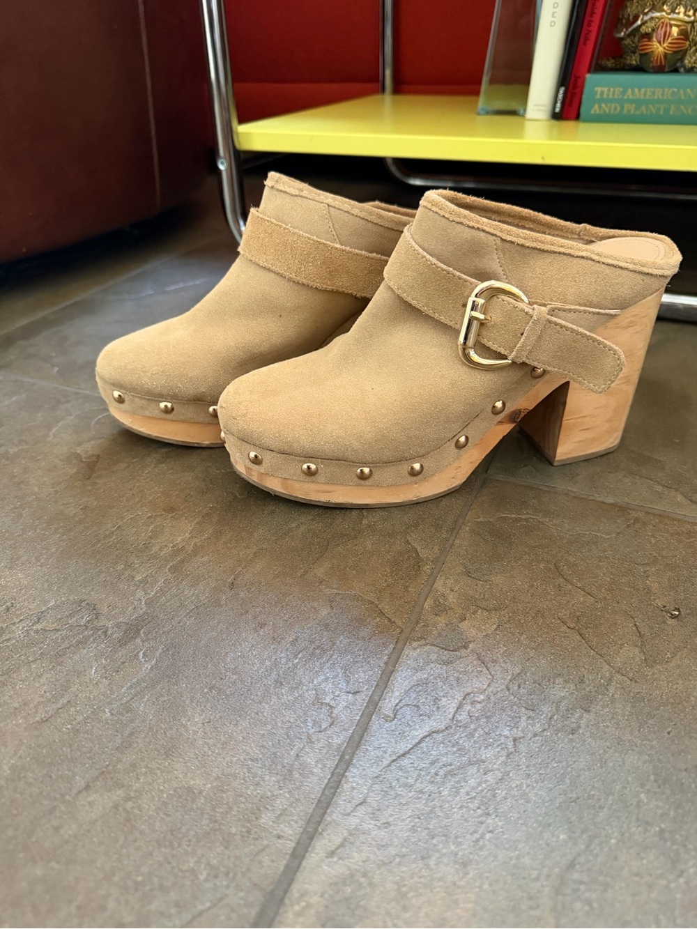 Steve Madden Tan Suede Clog Heels with Buckle
